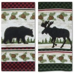 Woodland Moose Bear Kitchen Terry Towel 2-PC Set Mountain Cabin Woldlife .... Fixed Price $34.55.