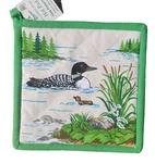 Loon Lake Trees Pot Holder 8"X8" 100% Cotton Paine's Needles Hot Pad Bird. Fixed Price $12.95.