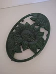 Vintage Sunflowers Green Cast Iron Trivet Home Essentials 11.5" X 7 Farmhouse. Fixed Price $16.00.