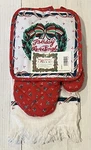 Vintage Christmas Wreath Pot Holder, Kitchen Towel And Oven Mitt Nos. Fixed Price $14.00.