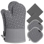 Oven Mitts Set For High Heat, 6PCS Pot Holders, Non-slip Silicone Surface, Gray. Fixed Price $32.69.