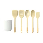 Beautiful 6-PIECE Silicone Kitchen Tool Set With Ceramic Crock. Buttercream. Fixed Price $41.96.