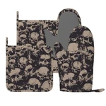 Grunge Horror Scary Skull Oven Mitts And Pot Holders Set Of 4 Silicone Heat. Fixed Price $36.18.