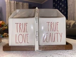 Rae Dunn Desk Set - True Love/beauty Red White Pen Holders. Ceramic Wooden Gift. Fixed Price $29.00.