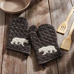 Wyatt Bear Oven Mitt SET/2 Primitive 12.5X8 Check Cotton Kitchen Coffee Brown. Fixed Price $17.81.