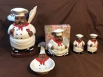 4 Pc, African-american Happy Chef, Napkin Utensil Holders, S&p, Spoon Rest. Fixed Price $45.00.