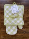 Green Gingham Chambray Oven Mitt Pot Holder SET/2PC Brand New W/ Tag Cotton. Fixed Price $12.95.