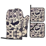 Bats And Flower Oven Mitts Pot Holders Sets Of 4RESISTANT Hot Pads With Poly. Fixed Price $34.01.
