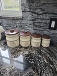 Vintage Farmhouse Metal Canister Set Of 4 Brown Floral.. Fixed Price $34.49.