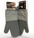 Evriholder Products (2) 1 Pair Cloth With Silicone Oven Gloves Grey & White New. Fixed Price $12.99.