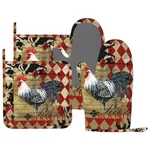 Rooster Print Oven Mitts And Pot Holders Sets Silicone Kitchen .... Fixed Price $34.32.