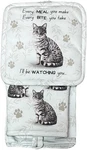 Silver Tabby Cat 3-PIECE Kitchen Set Oven Mitt, Pot Holder & Towel. Fixed Price $23.99.