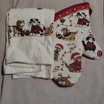 Christmas Kitchen Towells (two) + One Oven Mitt By Kay Dee Designs New China. Fixed Price $11.00.