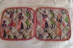 2 Handmade Pot Holders - Ethnic Pattern 100% Cotton, Abstract, Multi Color. Fixed Price $19.90.