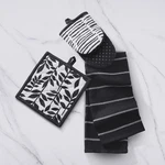 Marrin Modern Mini Oven Mitt, Potholder, And Kitchen Towel Set, Black White. Fixed Price $12.76.