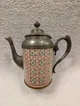 Antique Victorian Chicken Wire And Flower Pattern Enamelware Pink Coffee Pot. Fixed Price $150.00.