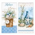 Set Of 2 Coastal Sanctuary Bottles & Basket Terry Kitchen Towels Kay Dee Designs. Fixed Price $16.97.
