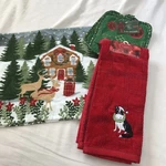 Lot Of 3 Christmas Dish Towel Kitchen Oven Mitts Cotton Sultans Deer Print Set. Fixed Price $9.00.