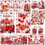 Valentines Day Kitchen Sets Towels Mats Curtains Pot Holders Red Heart 13 Pcs. Fixed Price $54.15.