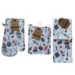 3 Pc Kitchen Towel Set Oven Mitt & Potholder Barbeque Patriotic Americana Nwt. Fixed Price $12.52.