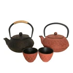 Hwagui Cast Iron Teapots Lot Red & Black Floral Design Two Cups Infuser. Fixed Price $39.00.
