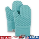 Heat Resistant Cotton Oven Mitts Silicone Grips Set Of 2 Non Slip Kitchen Tool. Fixed Price $20.94.