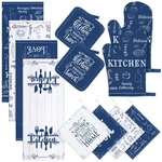 12 Pcs Farmhouse Oven Mitts And Pot Holders Decor Sets 4 Blue Kitchen.... Fixed Price $29.41.