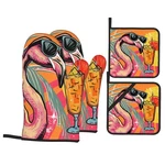 Cool Flamingo Oven Mitts And Heat Resistant Pads - Gloves Poth.... Fixed Price $29.32.