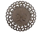 Cast Iron Fleur-de-lis Trivet Wall Hanging Round Ornate Scrollwork Decor 11.75". Fixed Price $14.95.