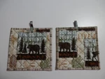Handmade Quilted Pot Holders Set Of 2 The Great Outdoors Pattern Fabric. Fixed Price $8.95.