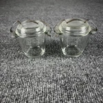 Vintage Sovirel Glass Jam Jars Set Of 2 Clear Round With Lids France Kitchen. Fixed Price $59.99.