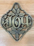 Holiday Holly Christmas Mistletoe Joy Pot Holder Gold Brass Metal Hot Plate Pad. Fixed Price $15.00.