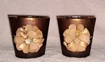 Ashland Home Maison Hogar Bronze / Copper Color Beaded Flower Candle Holder Set. Fixed Price $14.00.