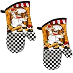 Set 2 Fabric Printed Kitchen Oven Mitts Mittens Gloves Chef Black White Checker. Fixed Price $15.99.
