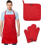 Hd Kitchen Chefs Apron Bbq Gloves Pot Holders Solid Red Gift Set. Fixed Price $19.99.
