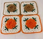 Handmade 3D Crochet Pot Holders Trivets Orange Brown Floral Ganny Core Set Of 4. Fixed Price $9.87.