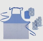 Martha Stewart 5 Piece Kitchen Set 2 Mitts Potholders 1 Apron Blue And White. Fixed Price $20.66.