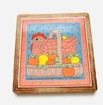 Vintage 1982 Chicken Basket Trivet Taylor & Ng 9" Tile Wood Frame. Fixed Price $23.55.
