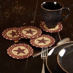 Coasters Burgundy Tan Jute Primitive 4IN Set Of 6 Star Table Decor Vhc Brands. Fixed Price $15.95.
