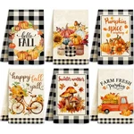 6 Pcs Hello Fall Thanksgiving Hand Towels Set Black White Checkered Kitch.... Fixed Price $16.35.