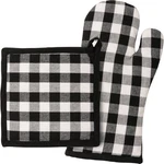 Black Buff Check Oven Mitt & Potholder Kitchen Set - Nwt. Fixed Price $10.54.