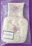 Pfaltzgraff Set Oven Mitt & Pot Holder Pink Rose Cream Beige Blue Green 1992. Fixed Price $39.99.