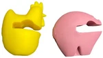 Lot Of 2 Fox Run Silicone Pink Pig - Yellow Chicken Pot Clip Spoon Rest. Fixed Price $6.95.