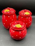 Temptations Polka-dot Red Canister Set 2 QT/1.7 QT/1.3 Oven/dishwasher/micr. Fixed Price $120.00.