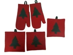 Dii Christmas Tree Oven Mitts & POTHOLDERS(3) Vtg Red Green 85% Wool India Euc. Fixed Price $73.49.