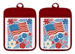 Usa American Flag Flowers Country Pot Holders Oven Mitt Linen Towel DZ433DPH. Fixed Price $16.99.