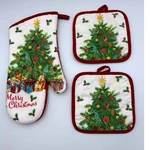 Christmas Tree Oven Mitt Pot Holder Set Of 3 Cotton Quilted Holiday Decor. Fixed Price $18.00.