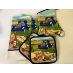 5PC Kitchen Set Truck Wine Country Farmhouse 2 Pot Holders Towels Oven Mitt. Fixed Price $19.42.