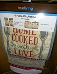 True Living 4 Piece Kitchen Set TOWELS/2 Pot Holders Home Cooked With Love. Fixed Price $14.00.