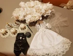 Bride Groom Wedding Set Veil Dress Black Tux Candelabra Bells, Pen Holders. Fixed Price $19.99.